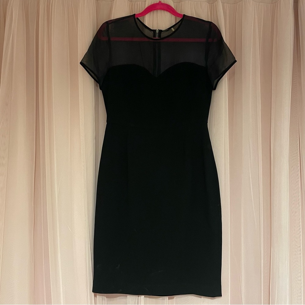Elie Tahari Little Black Dress Sweeheart Mesh Neckline